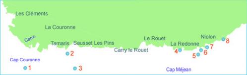Carte plongée de la cote bleue, Provence subaquatique