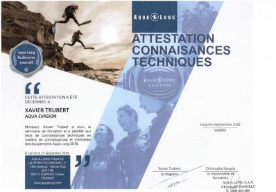 Certificat aqualung revision de materiel agree 2