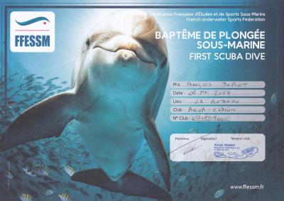 Certificat de baptême de plongée